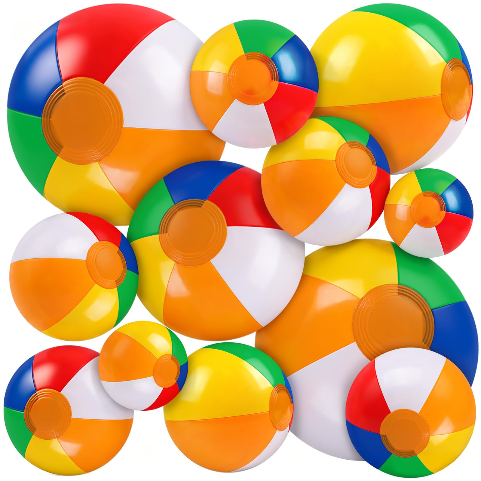 XIMISHOP 12Packs Beach Balls for Kids, 6/12/16/20Inch Assorted Inflatable Rainbow Pool Beach Balls for Summer Pool Games Beach Party Balls