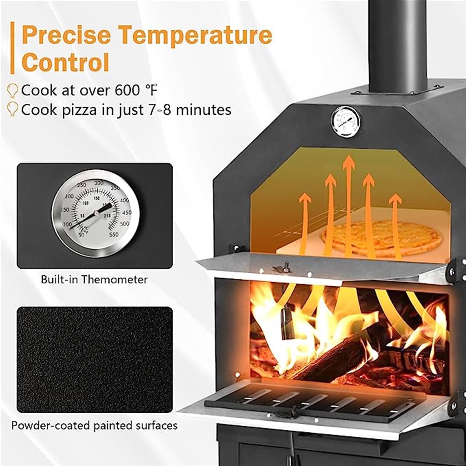 Outdoor Pizza Oven with Side Handles and Two Wheels for Easy Mobility Wood  Fire Pizza Oven with Waterproof, Black : Amazon.de: Garden