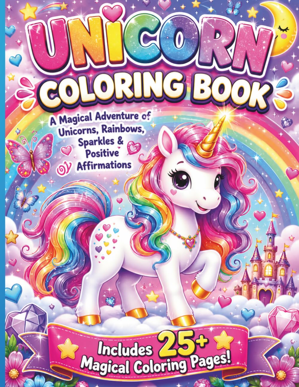 Unicorn Coloring Book: A Magical Adventure Filled with Unicorns, Rainbows, Sparkles & Positive Affirmations