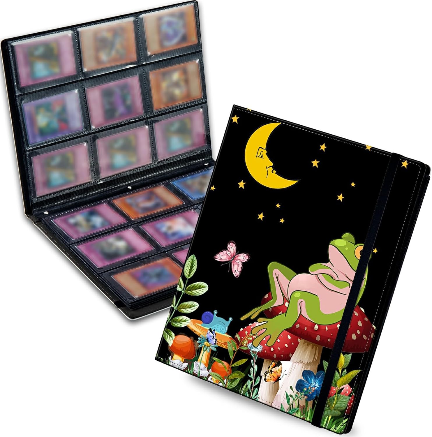 Mushroom Frog Trading Card Binder, Photo Card Binder 360 Pockets with 10 Pages, Business Card Holder Organizer with Elastic Strap for MTG TCG Sports Cards Baseball Cards Collection Protection