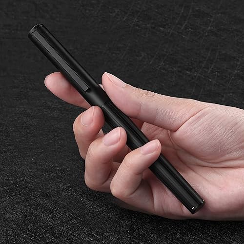 Miniatura 2 de Hongdian H1 - Pluma estilográfica de aluminio negro, punta doblada, instrumento de escritura suave con convertidor y estuche para bolígrafos