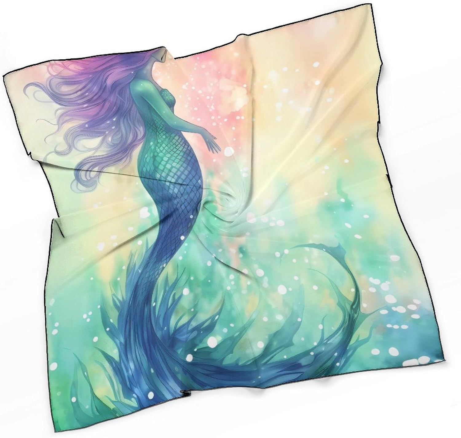 Stylish Beautiful Mermaid Tail Printed Silk Scarves for Men & Women - Fashion Neck Warmer, Windproof Face Scarf. 27x27 Inches.