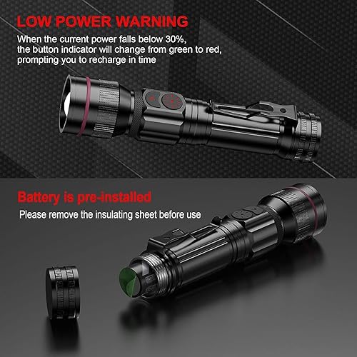 Miniatura 6 de WdtPro Linterna recargable, luz de flash LED brillante, 5 modos, linterna pequeña con zoom con clip, impermeable, luces de flash para campamento,