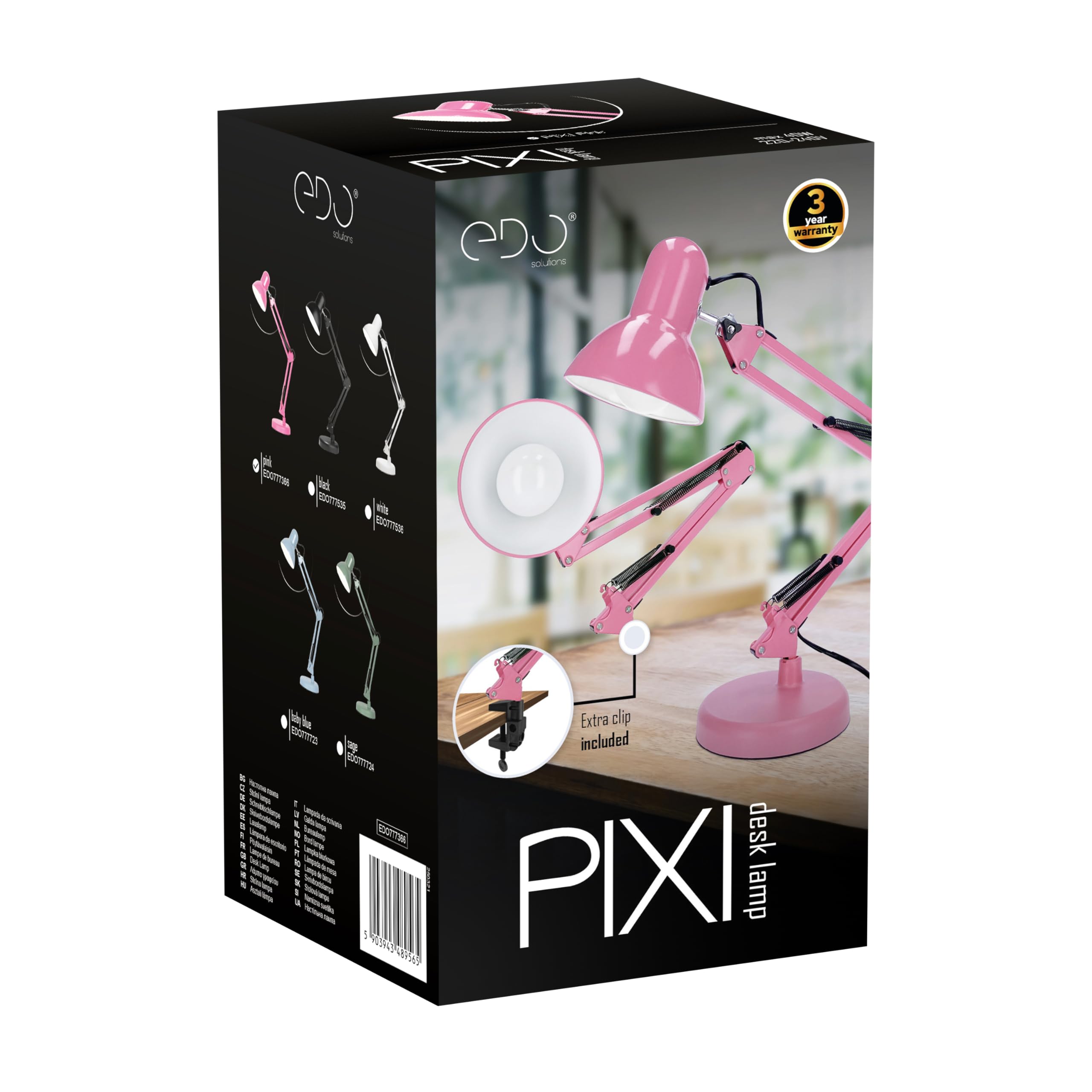 EDO Retrò Lampada da Tavolo con Pinza, Lampada da Scrivania Vintage a E27 Rosa PIXI, Illuminazione da Comodino Luce Orientabile con Braccio Oscillante di 50 cm, per Unghie, Casa o Ufficio, Lettura