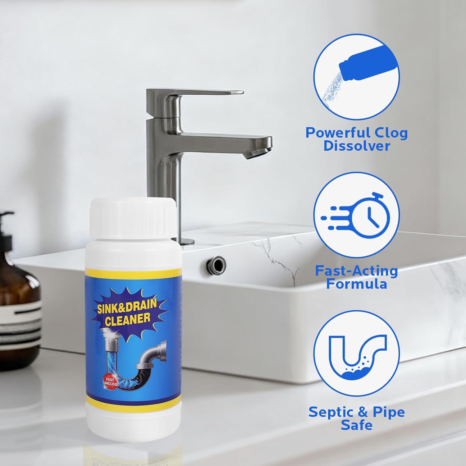 Sink Drain Cleaner Powder: Drain Clog Remover for Kitchen Bathroom Tubs and Showers - Improve Water Flow and Support Home Plumbing (400g)