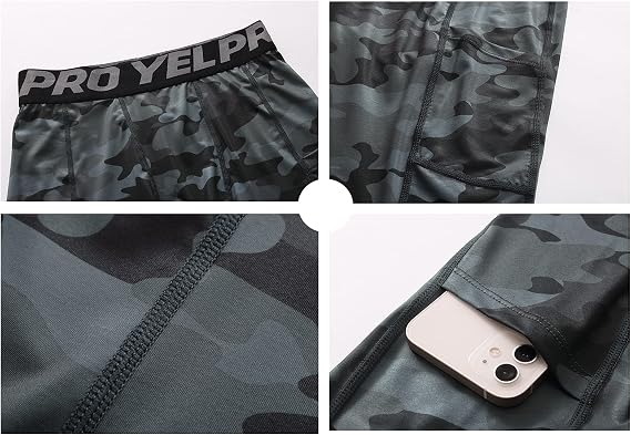Compression Shorts Men, Gym Running Shorts with Pockets Sports Underwear Base Layer Shorts Quick-Drying Fitness Workout Shorts for Cycling, Football, Training
