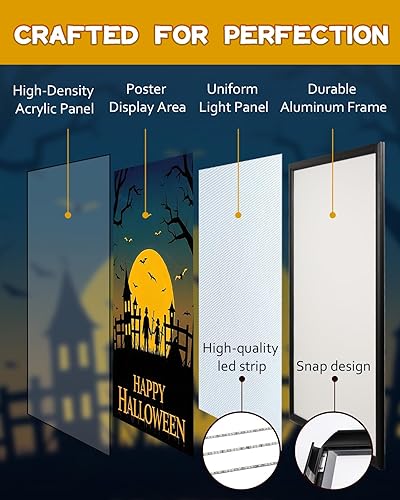 Miniatura 9 de Spolehli Marco de póster LED de 24 "× 36 ", marco a presión con interruptor de atenuación, marco de póster de película retroiluminado iluminado en