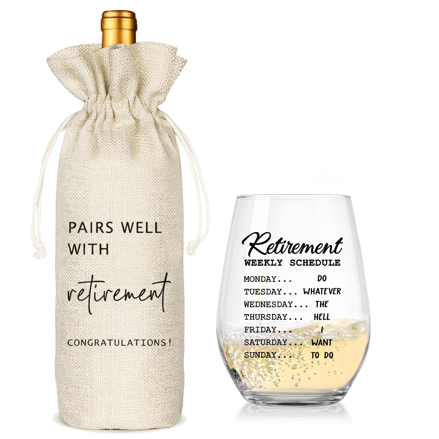 Regalos de jubilación para mujeres y hombres, divertido juego de copas de vino y bolsa de vino, el mejor regalo de jubilación para amigos, vaqueros, médicos, enfermeras, profesores, jefes, combina