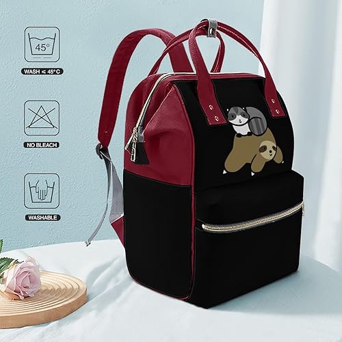 Miniatura 6 de Bolsa de pañales de perezoso y mapache para mujer, mochila de gran capacidad, impermeable, mochila de viaje para computadora portátil