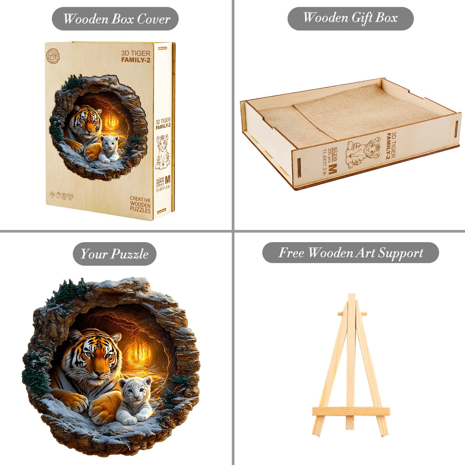 KaayeeWood Holzpuzzle 200 Teile – Gelbe Eule, Natürliches Holz, Mit Holzbox, Geschenk Für Erwachsene & Kinder