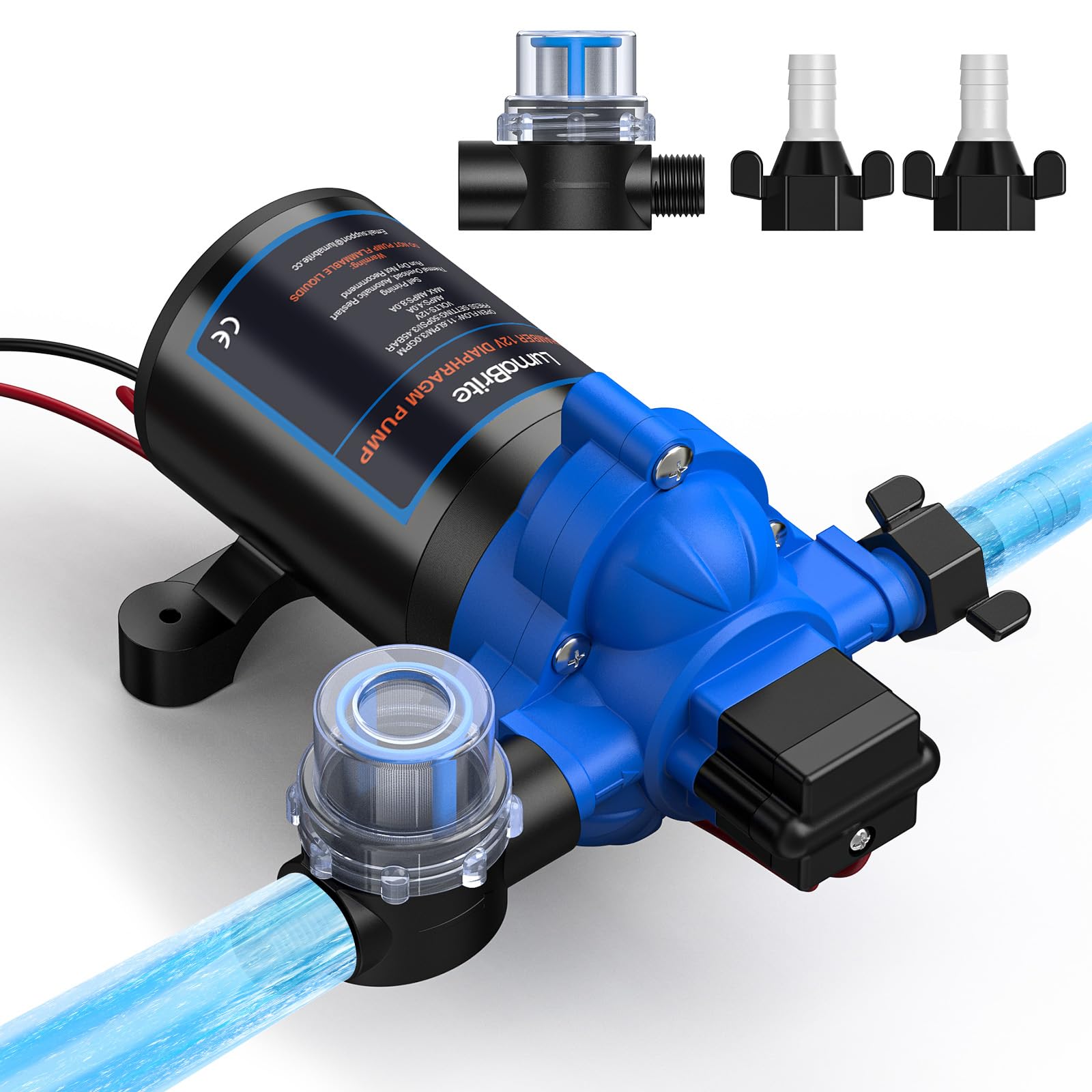Bomba de Agua 12V, 3.0 GPM 50 PSI Bombas de Agua Sumergibles 12V DC Interruptor de Presión Automático Ajustable para RV, Yate, Jardín, Autocaravana