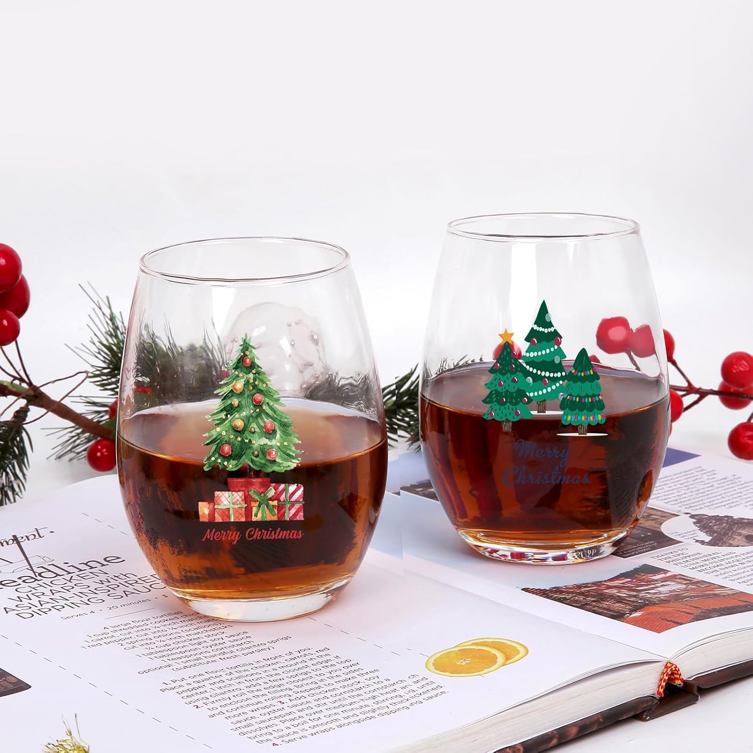 Jogskeor Merry Christmas Wine Glasses Set of 4, Santa Tree Stemless Wine Glasses, Wonderful Holiday Christmas Gifts for Women Men Dad Mom Grandpa Grandma Sisters Friends, 15Oz - Image 2