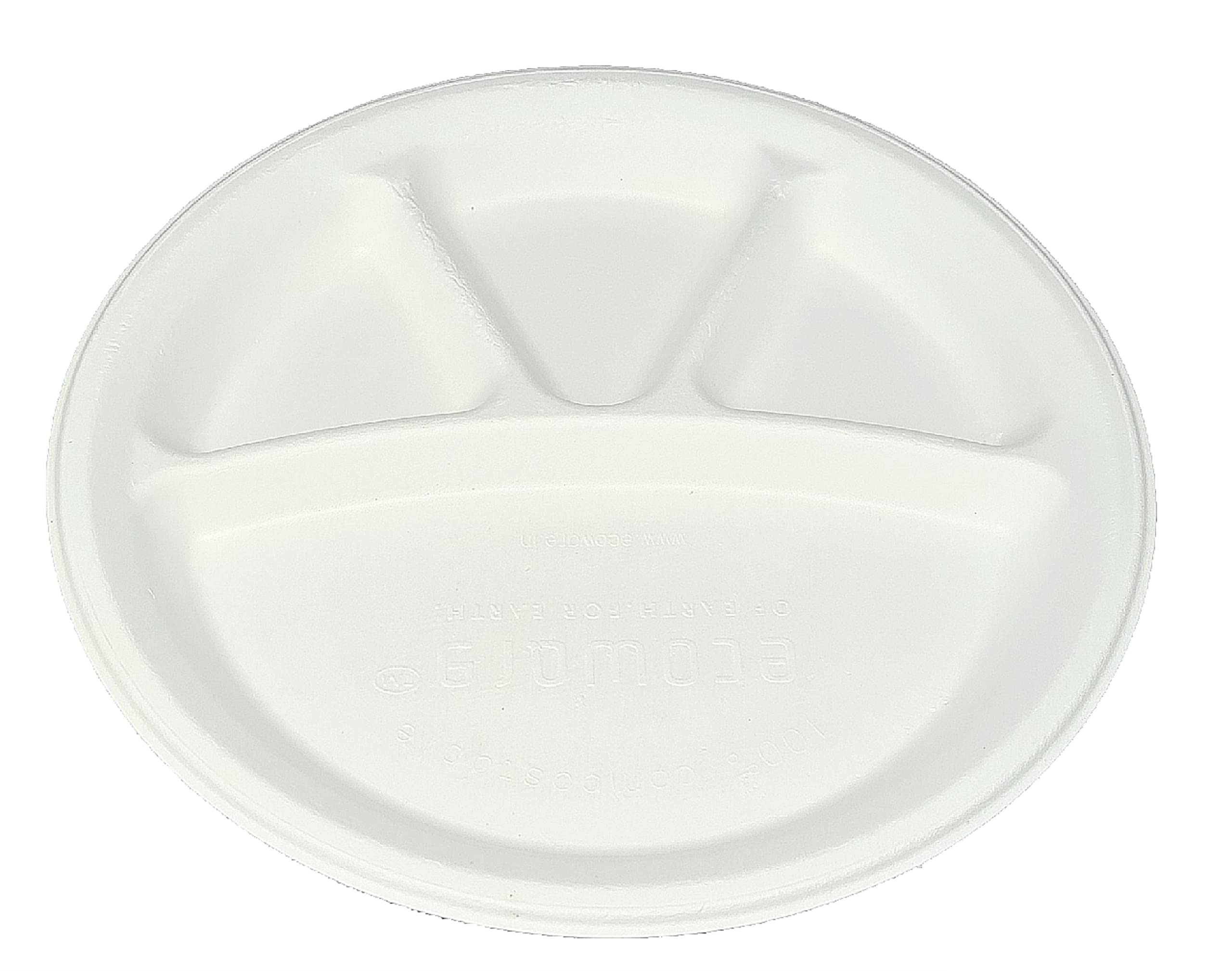 ECOWARE100% Natural, Biodegradable, Compostable, Ecofriendly, Bagasse, Safe & Hygienic Disposable 12 inch 4 Compartment 304mm, 30cm Round Plate (50)