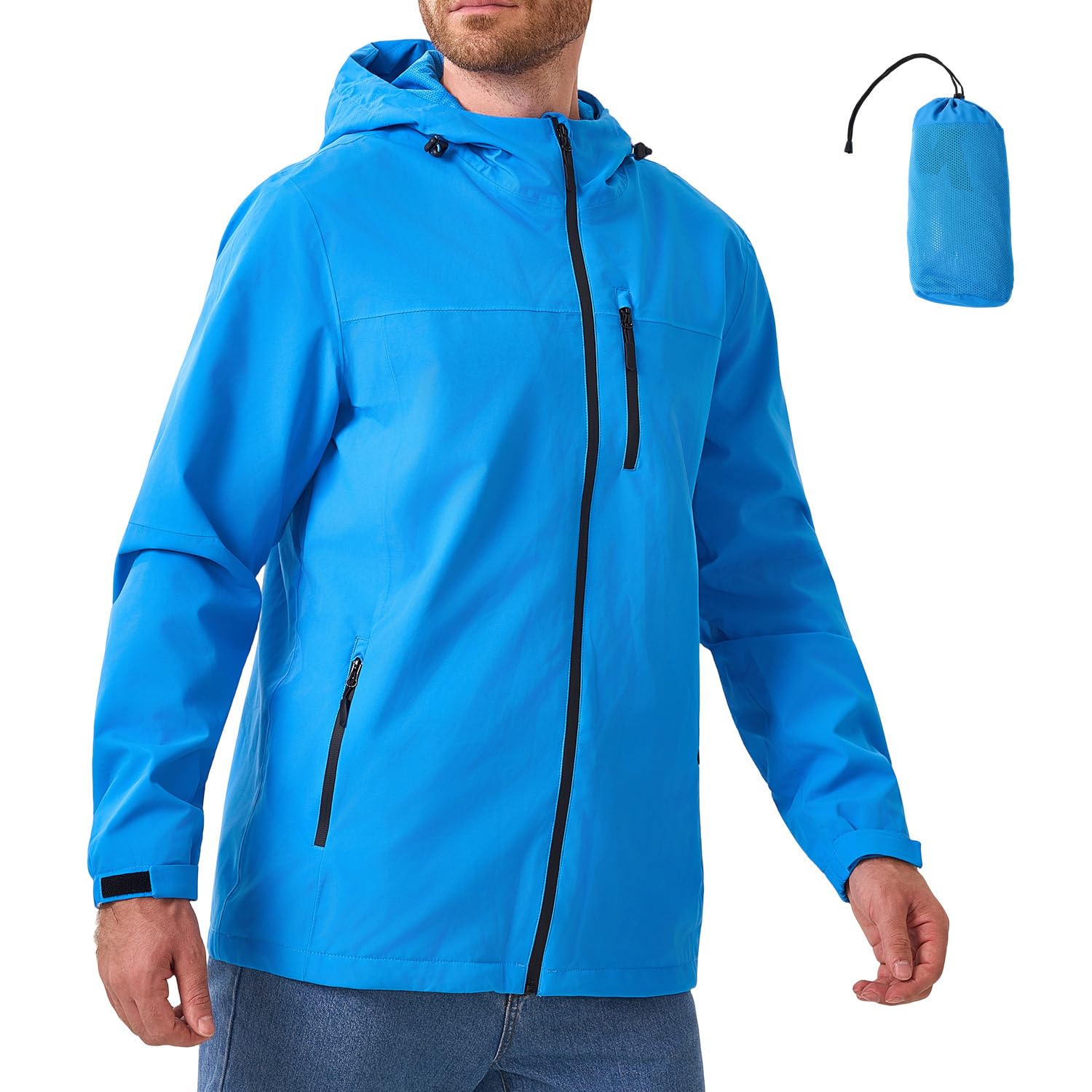 Jacke Herren Wasserdichte Atmungsaktiv Softshelljacke Leichte Regenjacke Packbare Windbreaker Fahrrad Regenmantel mit Kapuze