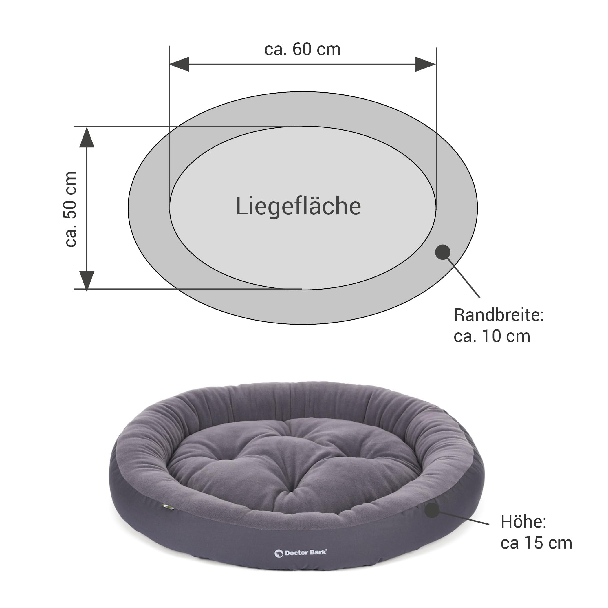 Doctor Bark Hundekorb Mittelgroße Hunde, Hundebett Weich, Rund, Flauschig - Kuscheliges Hundenest mit Wendekissen Fleece/Baumwolle - GreenLabel Hunde Bett (M - 60x50 cm, Grau)