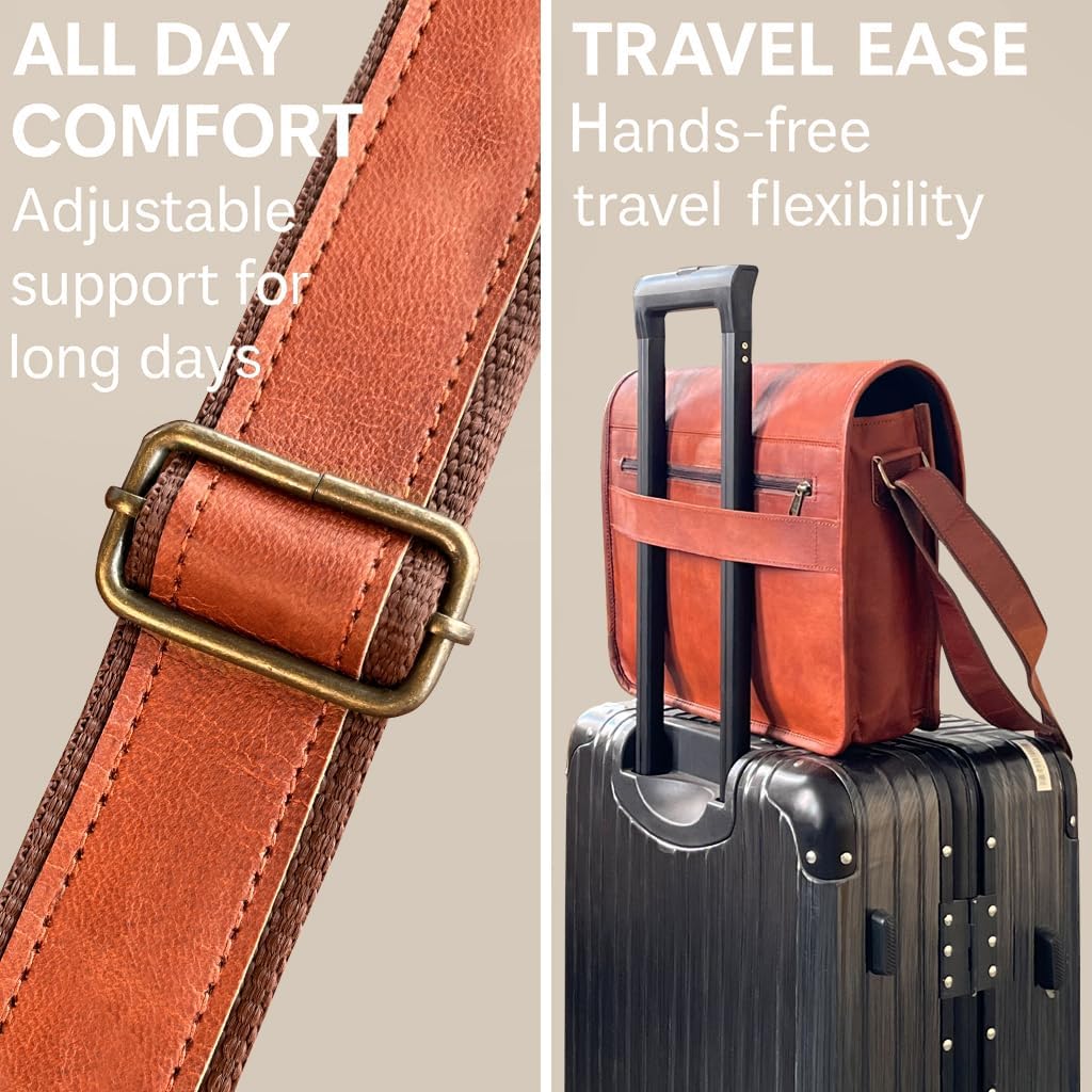 RUSTIC TOWN Leather Messenger Bag for Men Women - Full Grain Leather Laptop Satchel Office Shoulder Bag