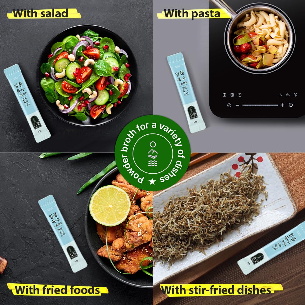 YORIT Excellent Broth Powder, 2 Pouches + Kimchi Salad Mix Natural Gochugaru Seasoning Powder, 4 Pack Bundle