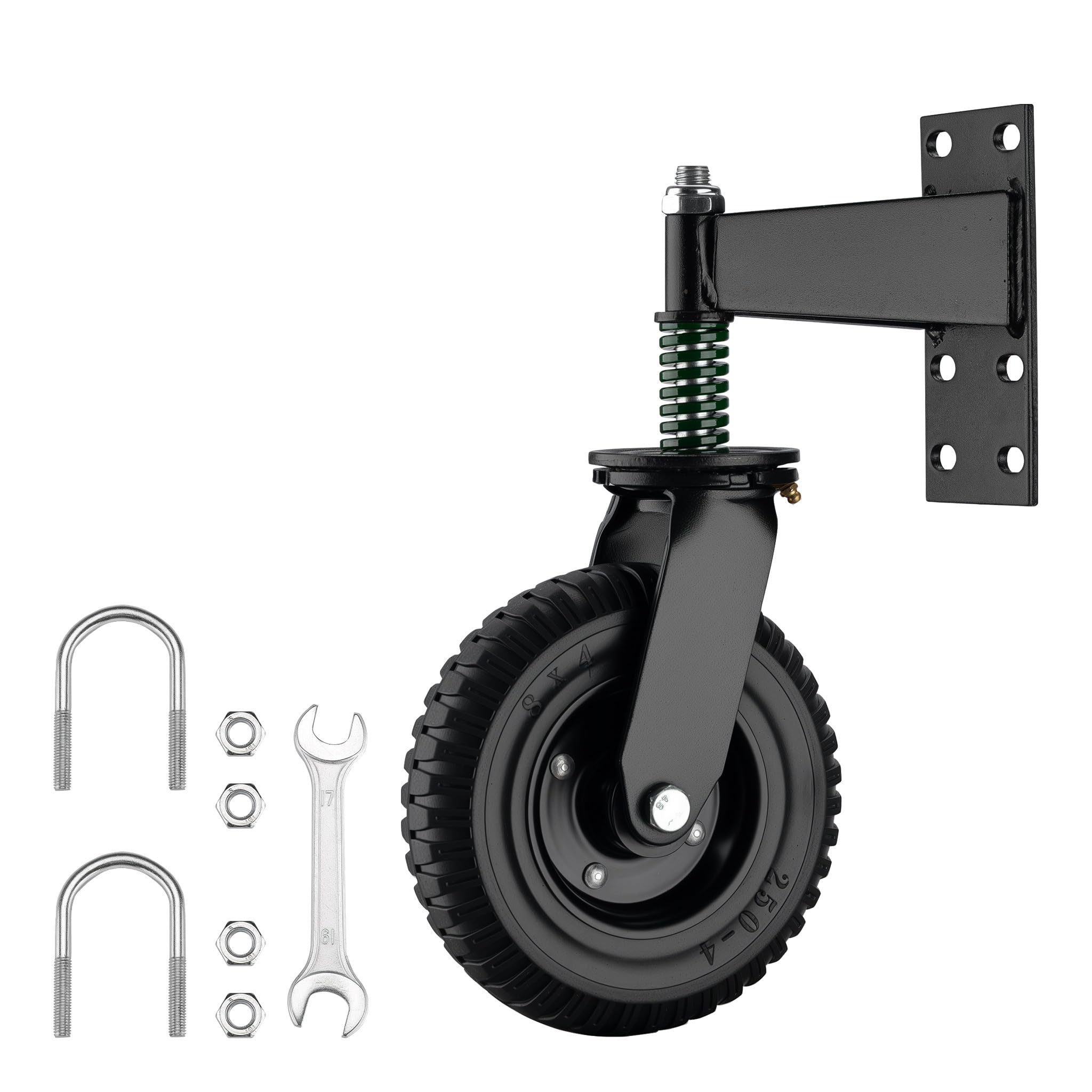 Wiltec Ruota per cancello girevole a 360°, diametro 200 mm, portata max 275 kg, ruote per cancelli pesanti, in acciaio vernicato a polvere e gomma, per cancello scorrevole e da giardino