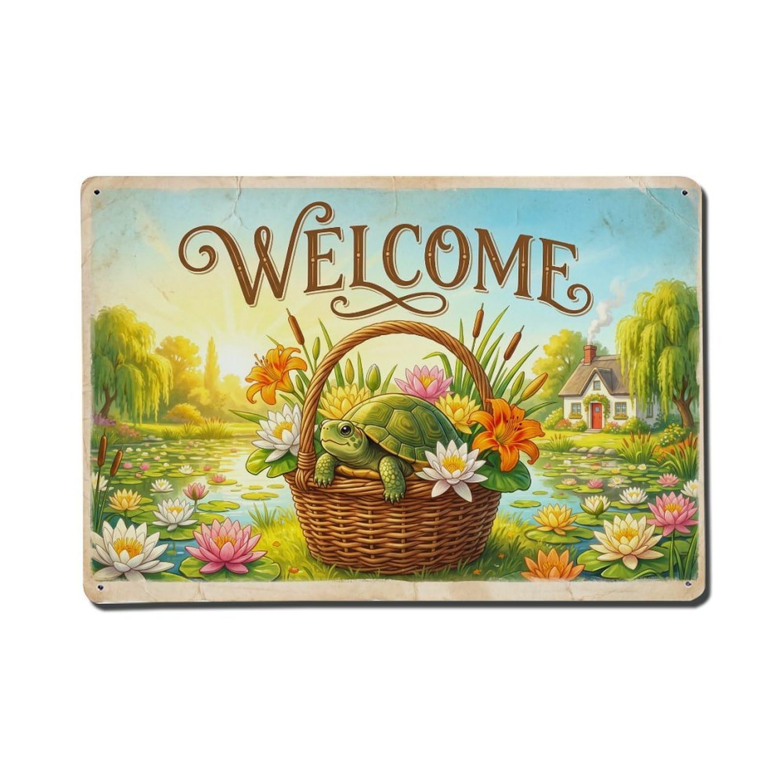 Vintage Welcome Turtle Country Living Metal Tin Sign