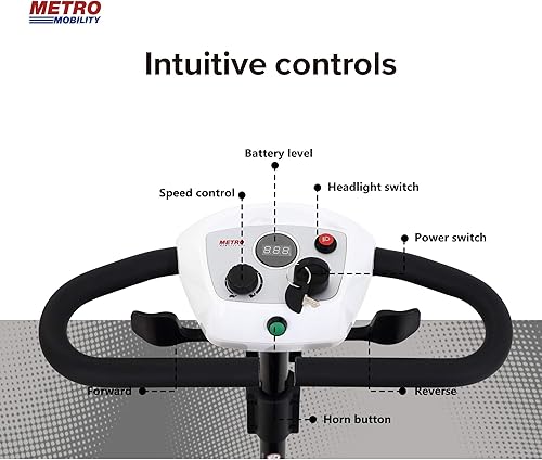 Miniatura 84 de Metro Mobility Patinetes con asiento para adultos, personas mayores, viajes, scooter motorizado eléctrico de 4 ruedas, 2 baterías extraíbles