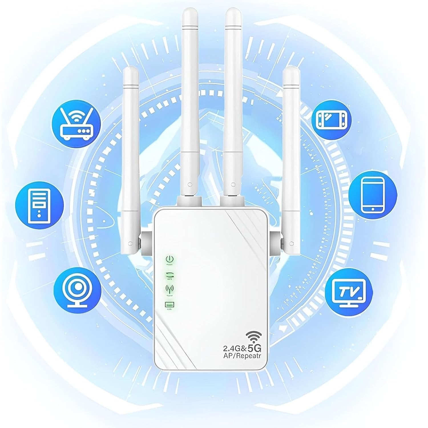 WiFi Extender,WiFi Repeater, 1200Mbps Booster Amplifier 2.4&5GHz Dual Band (8500sq.ft), 4 Antennas 360° Full Coverage Dual Band Signal Strong Penetrability, Supports Ethernet Port&AP Mode