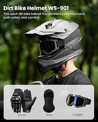 Miniatura 2 de ILM - Cascos para bicicleta de tierra para adultos, hombres y mujeres, para motocross, ATV, todoterreno, con gafas, guantes, máscara, modelo DOT
