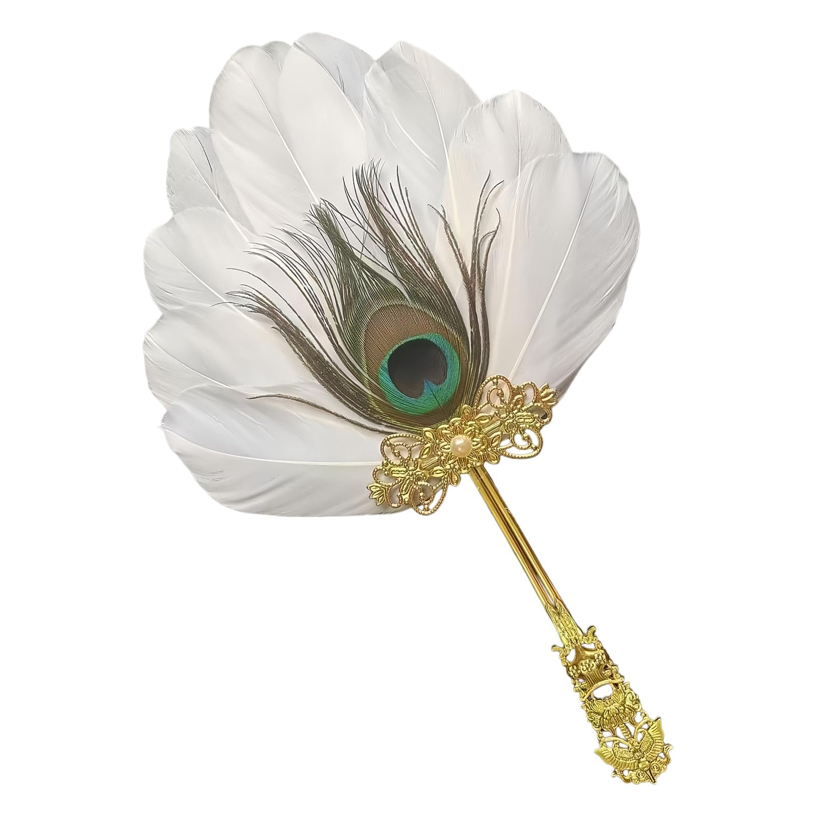 Buxuaaaa Retro Styles Peacocks Feathered Fan Beautiful Props Elegant Hand Fan for Bridal Portrait and Artistic Photography Chinese Traditional