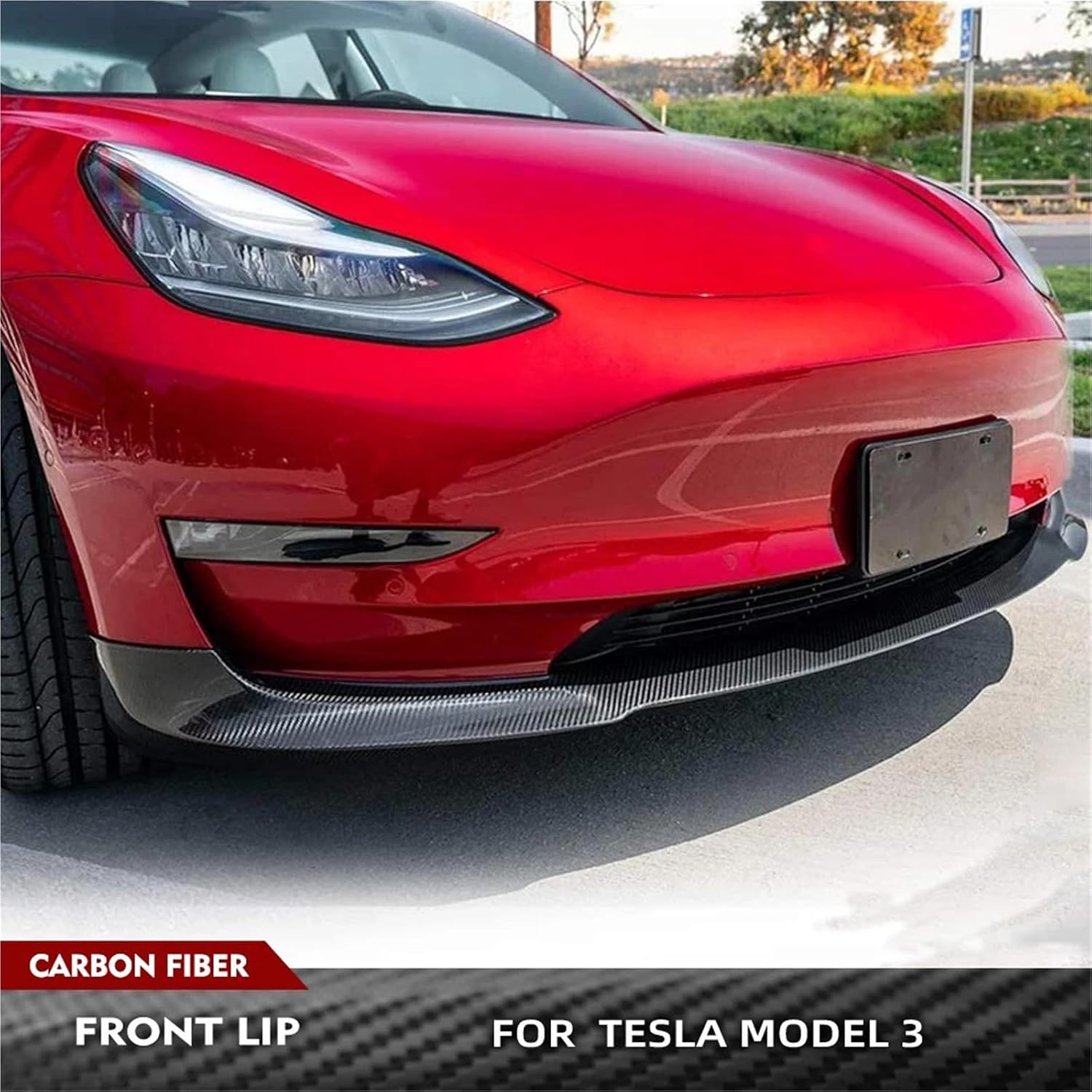 Carbon Fiber Car Front Bumper Lip Splitters Spoiler Guard Air Dam Racing Body Kits For Tesla Model 3 Base Sedan 2016-2018