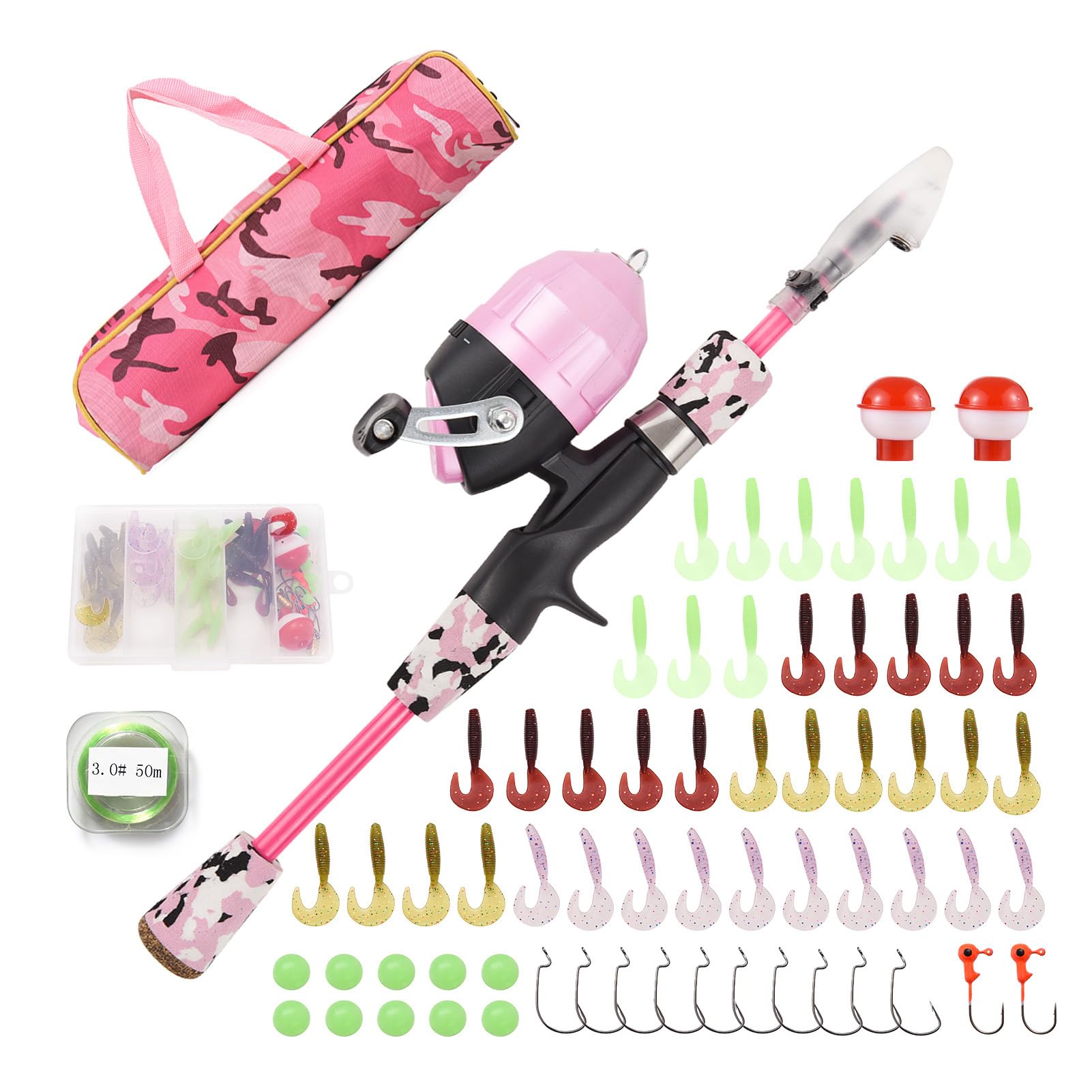 Canna da Pesca per Bambini, Canna da Pesca telescopica e Kit Combinato Mulinello con Esche da Pesca, lenze, ami da Pesca