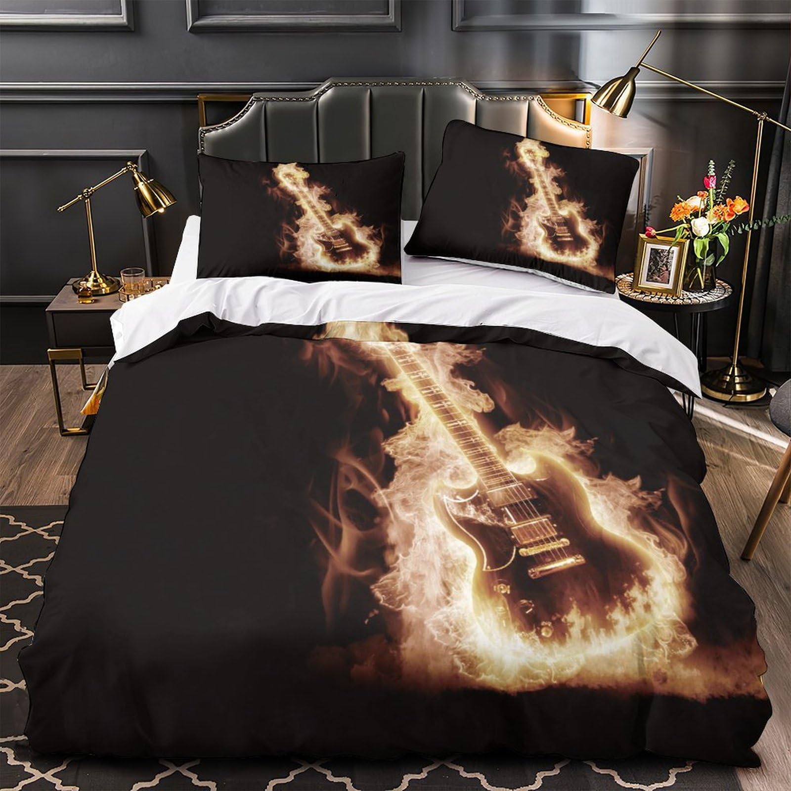 Guitare électrique housse de couette motif rock 200x200cm, le cadeau idéal pour chambre d'enfant