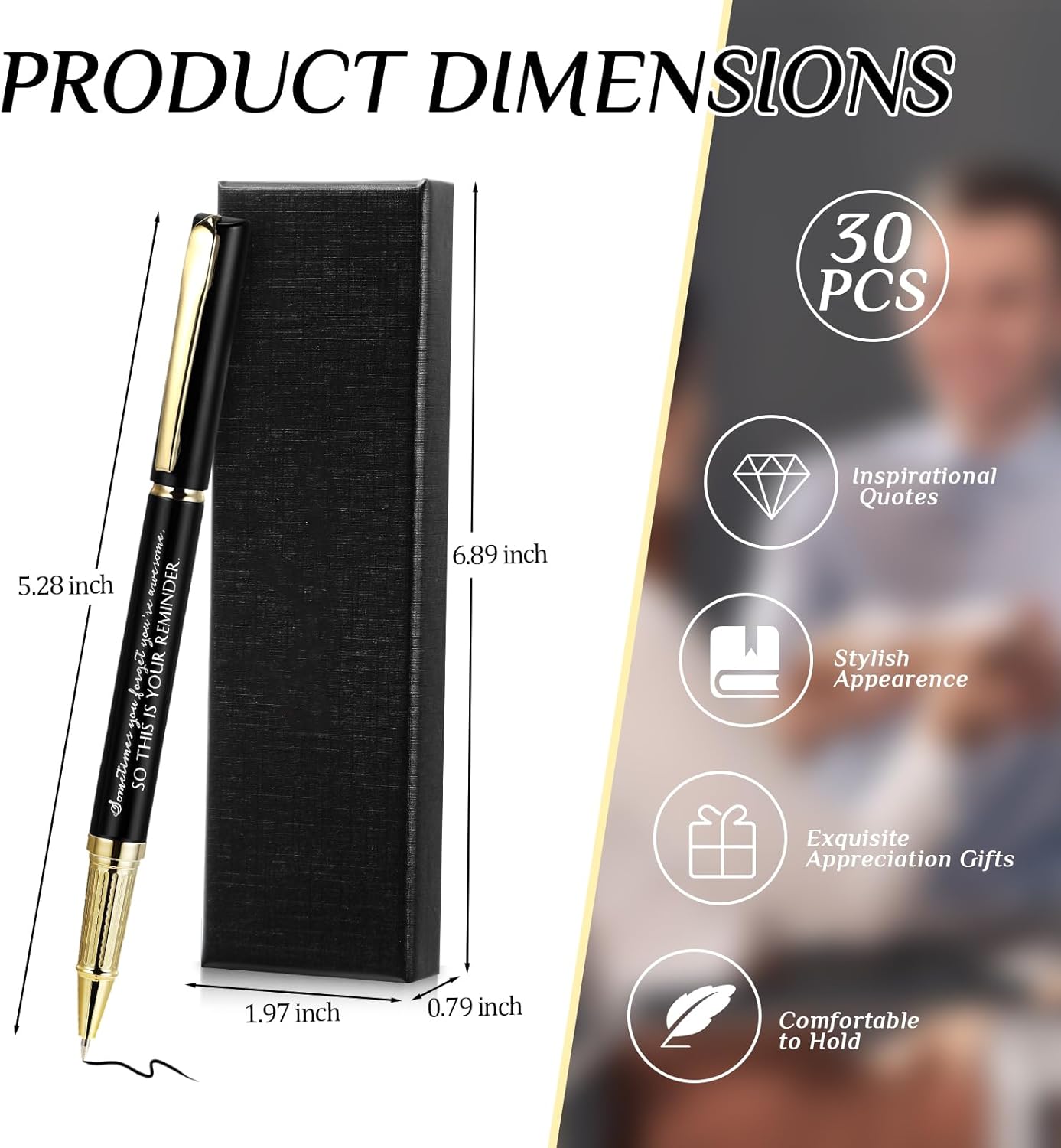 PerKoop 30 Set Thank You Pen Employee Appreciation Graduation Ballpoint Pen with Engraved Inspirational Quotes with Box for Nurse Appreciation Week Teacher Office Black Ink(Black,Reminder)