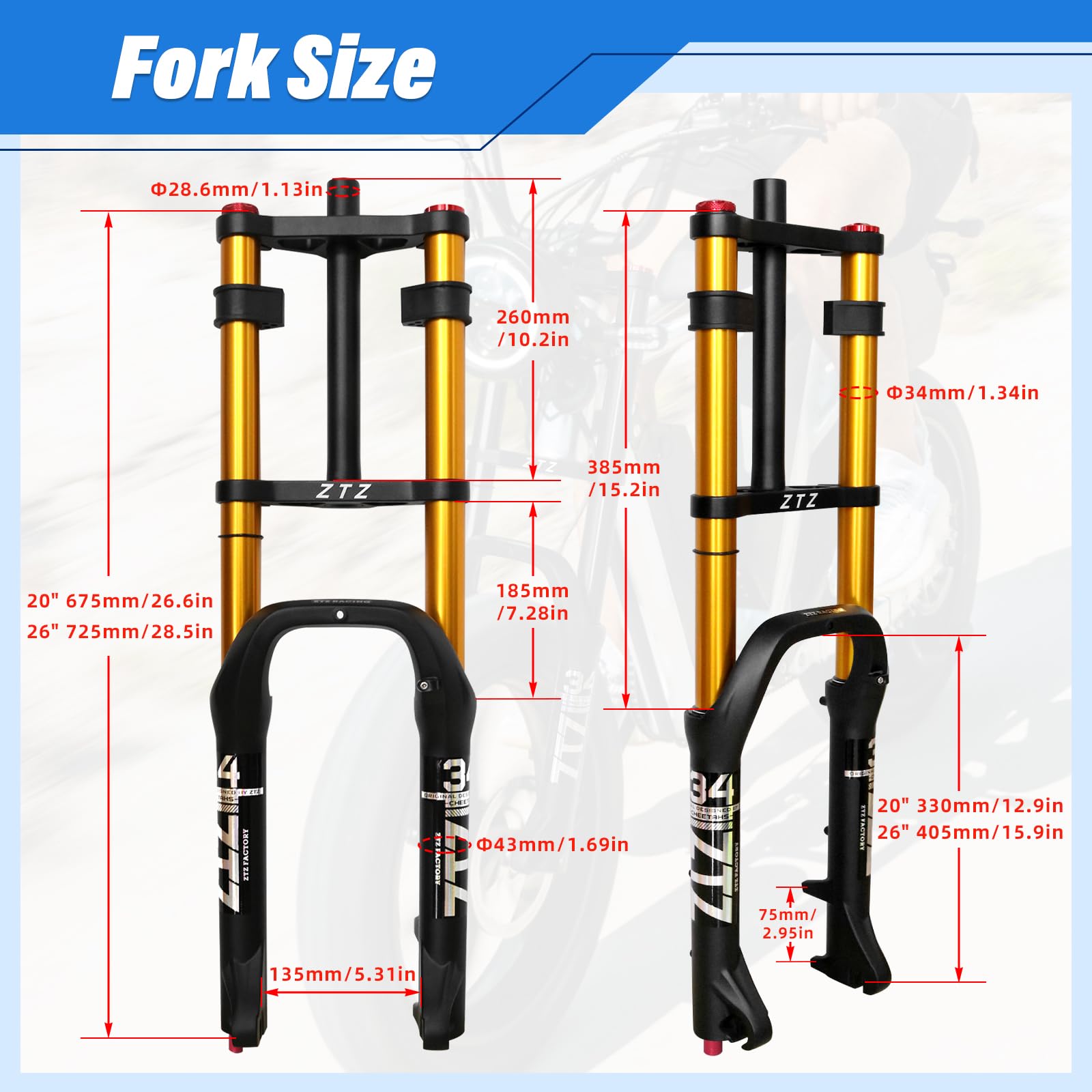 Fourche de Suspension pour vélo de Montagne 20"/26" 4.0 pour VTT Air Double épaule Descente Amortisseur de Rappel VTT QR/AM