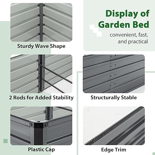 Miniatura 23 de Cama de jardín elevada galvanizada de 6 x 3 x 2 pies, jardinera para exteriores, kit de cama de jardín de acero galvanizado para verduras, flores