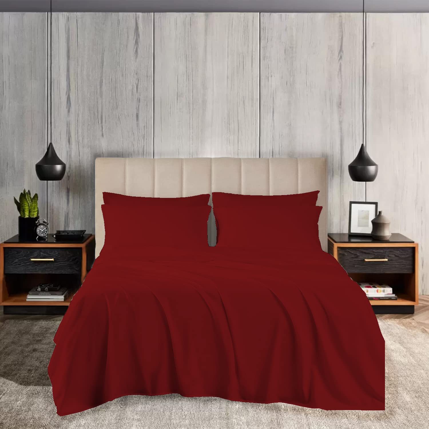 Pashmina 800 Thread Count 3 Piece Single Size Bed Sheet Set Breathable 100% Egyptian Cotton Ultra Soft Flat Sheet & 2 Pillowcases Wrinkle & Fade Resistant Hotel Quality Bedding Sheets (Burgandy)