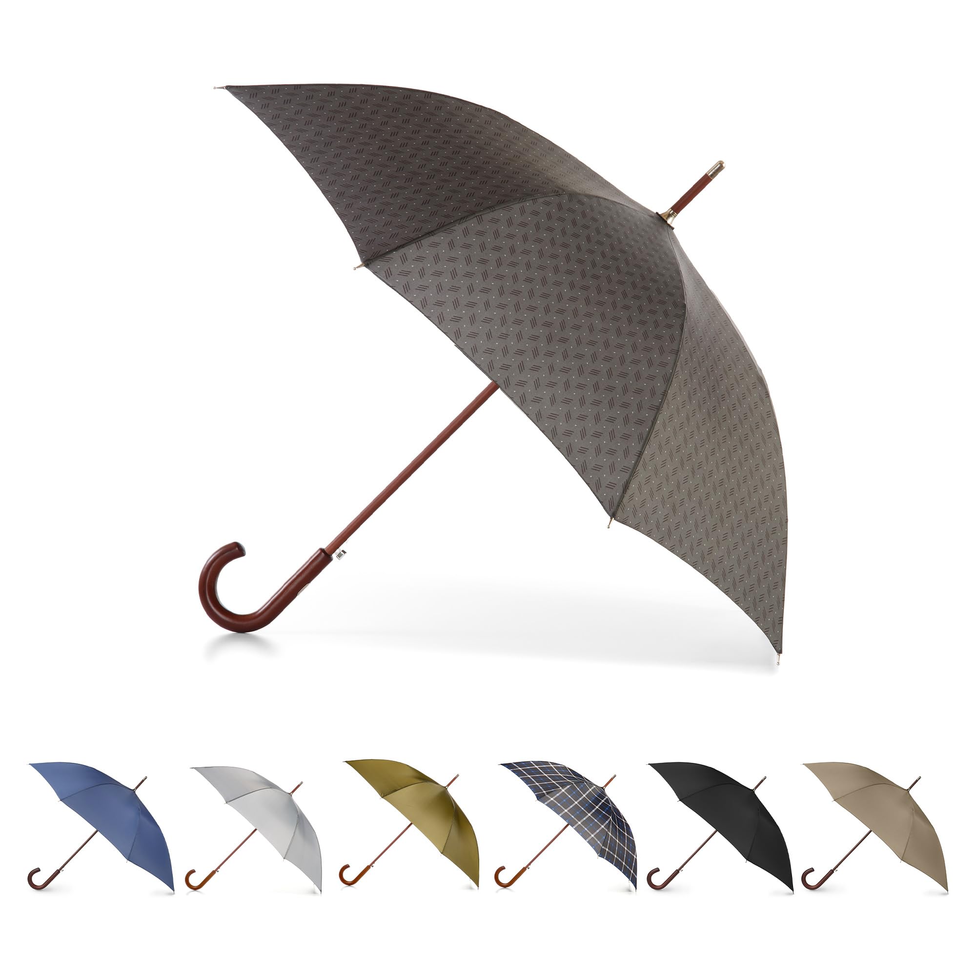 Totes Eco Auto Open Umbrella Classic Wooden J Stick Handle with Easy Grip - Windproof, Rainproof and Durable Canopy Design – Versatile Travel, Perfect for Rainy Days