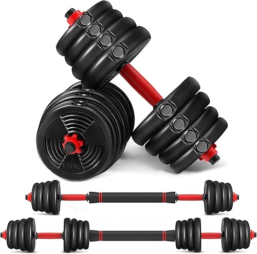 Juego de mancuernas con conector ajustable de 66 libras, juego de mancuernas 2 en 1, juego de pesas para gimnasio en casa, mancuernas deportivas