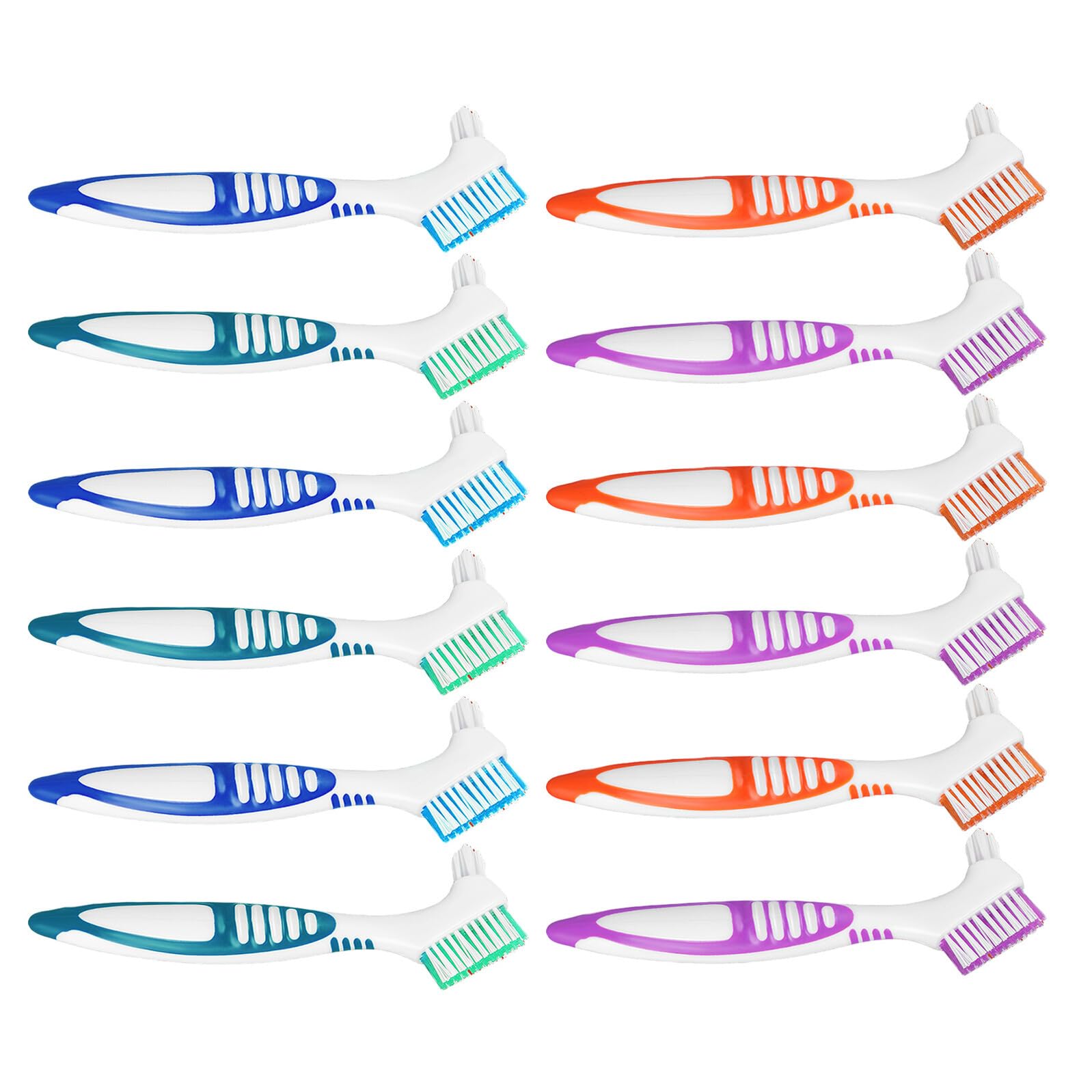 Spazzolino Doppia Faccia per Pulizia Protesi Dentarie Set 12 Pezzi Spazzola Ergonomica per Dentiere Finte per Uso Domestico e da Viaggio e Igiene Orale per Anziani