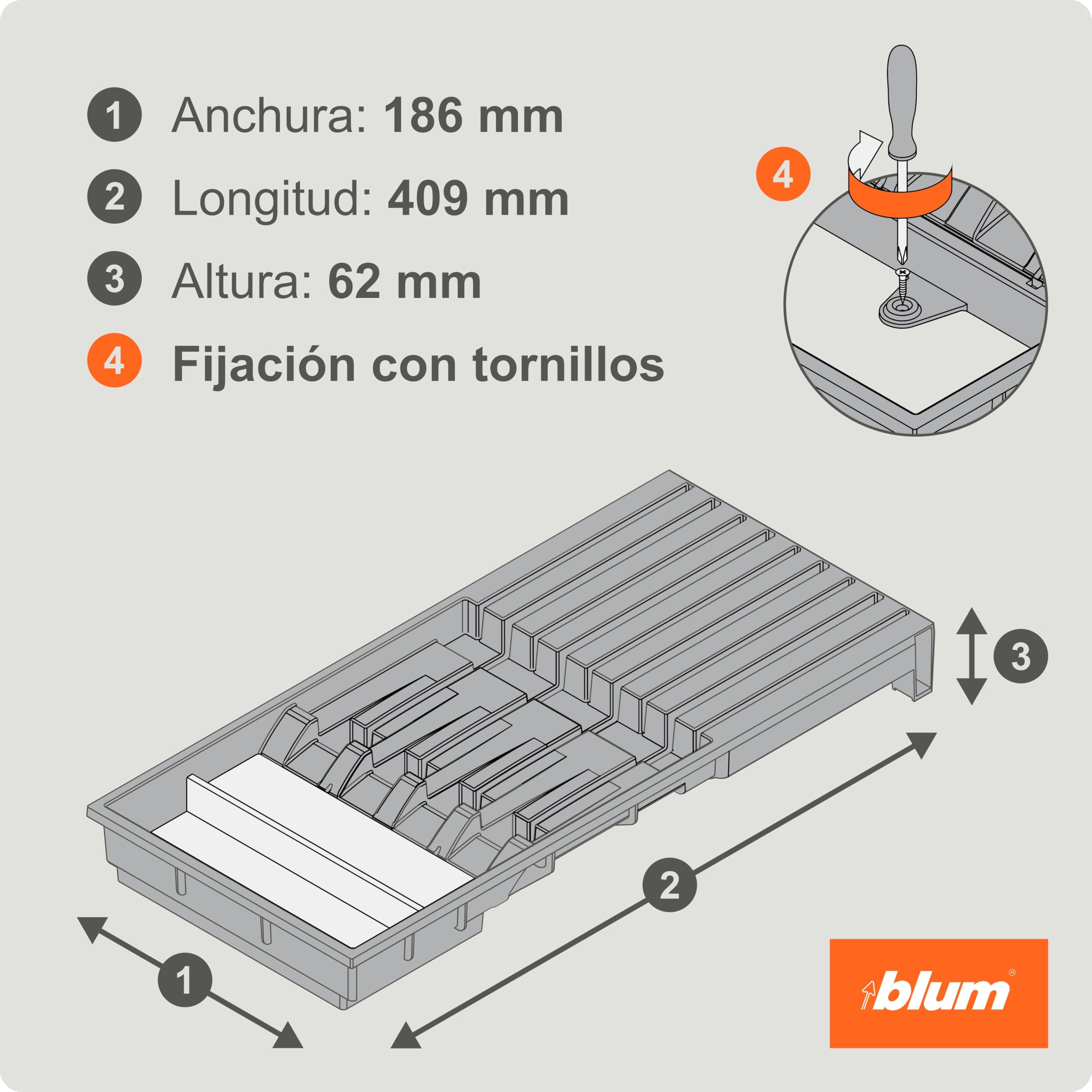 Portacuchillos de Blum I Cajón I Hasta 9 cuchillos I Plástico / Acero inoxidable I Extraíble I Cocina