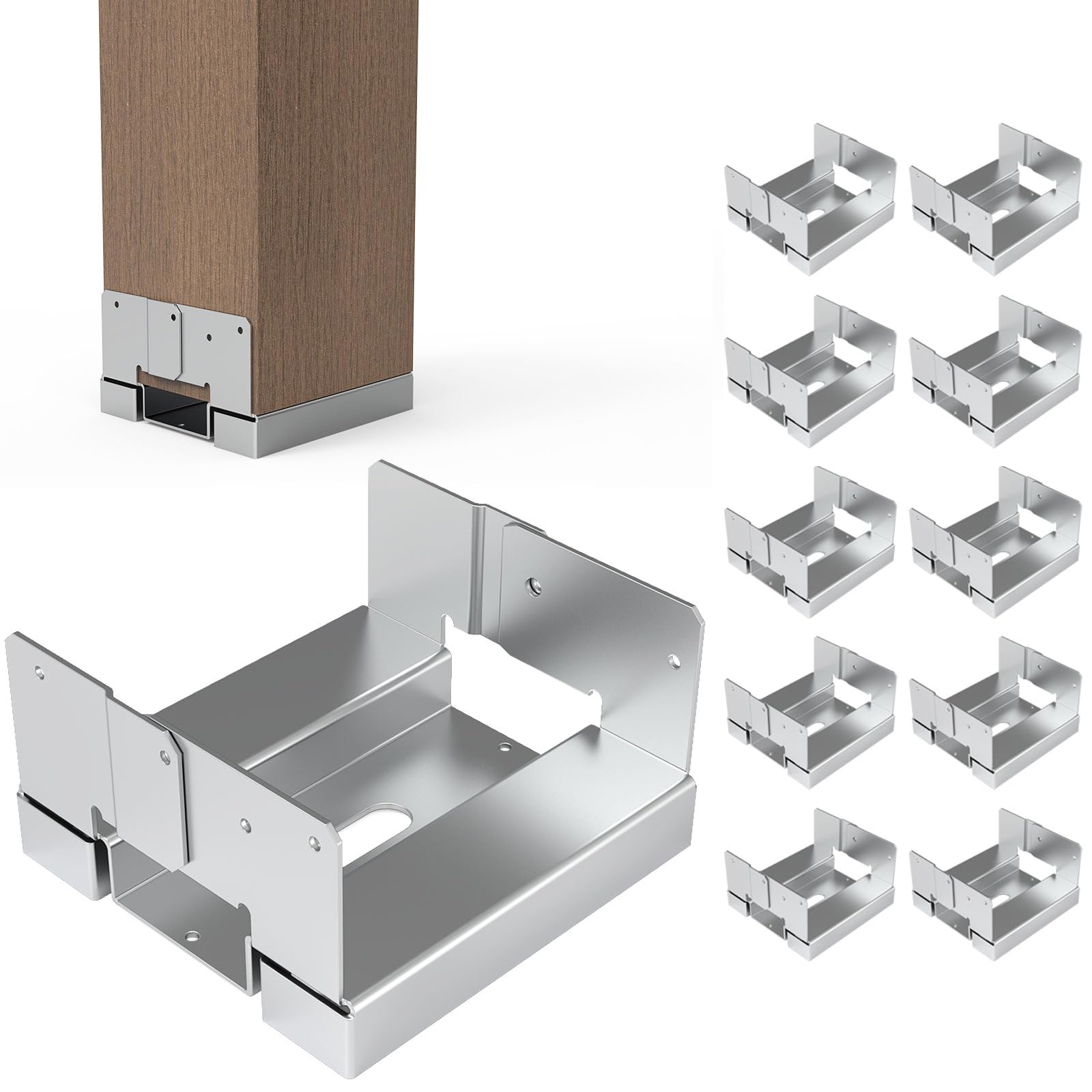 Photo 1 of 6 PCS 4x4 Post Anchor Base Adjustable Wood Post Brackets, Metal Post Base Holder for Concrete for Deck Patio/Gazebo/Pergola,Adjustable Galvanized Post Bracket