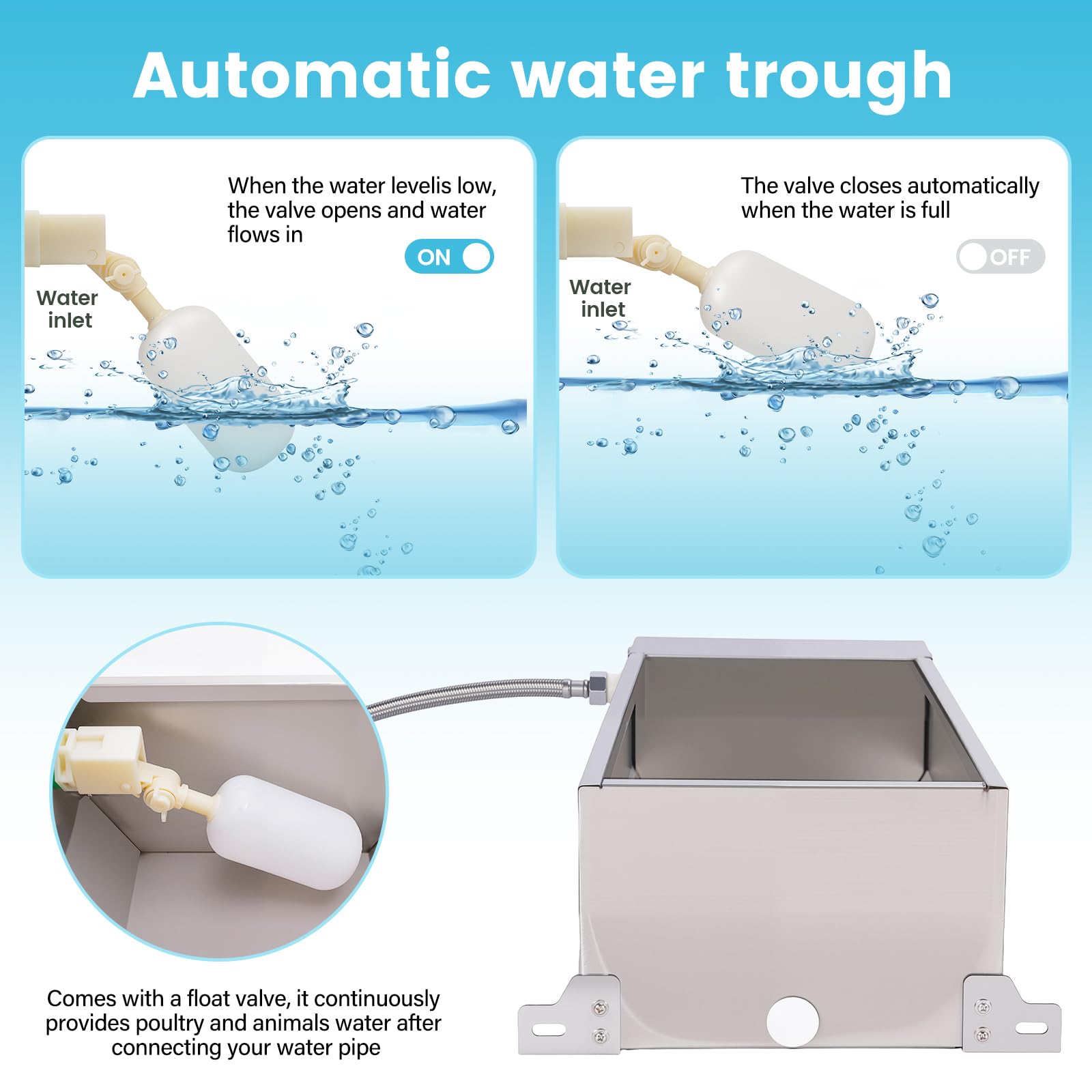 Bebedero automático para perros de acero inoxidable para ganado, manguera de agua, válvula de flotador de llenado automático, kit de bebedero para animales