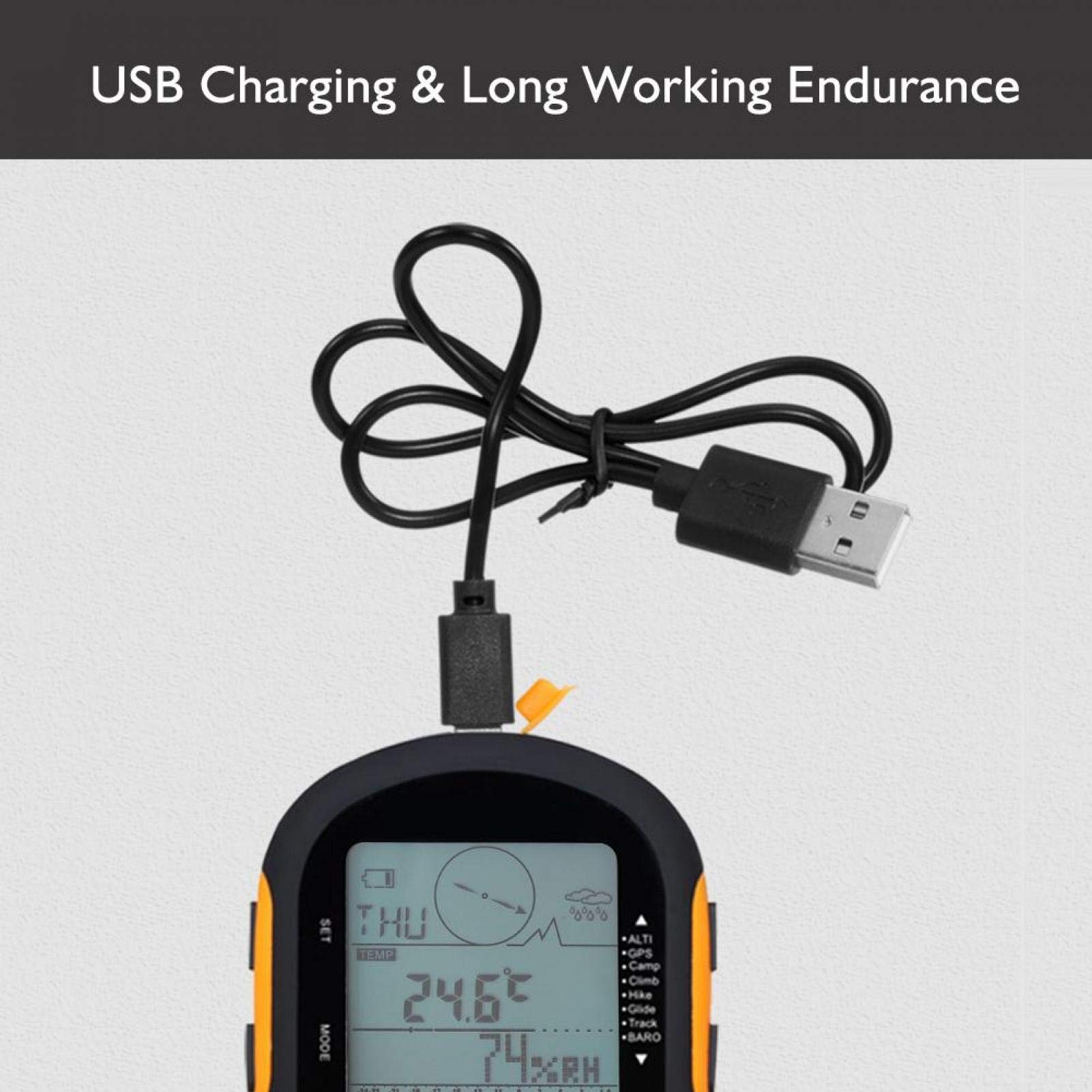 Keenso Barometro Multifunzione, Ricevitore di Navigazione GPS Barometro altimetro Digitale Ricaricabile USB Portatile per Pesca Arrampicata all'aperto