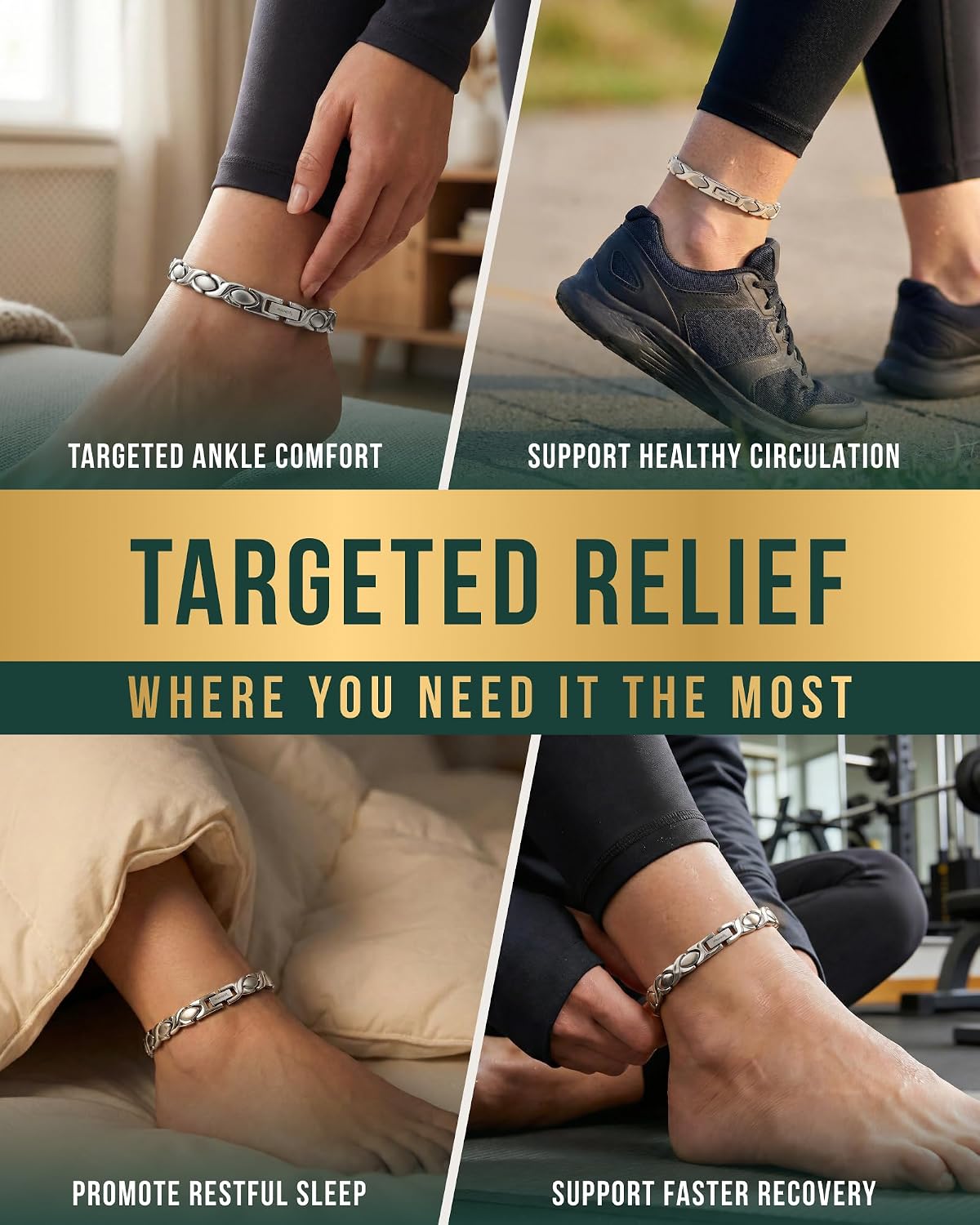 MagnetRX® Ultra Strength Titanium Magnetic Anklets for Women (Silver)