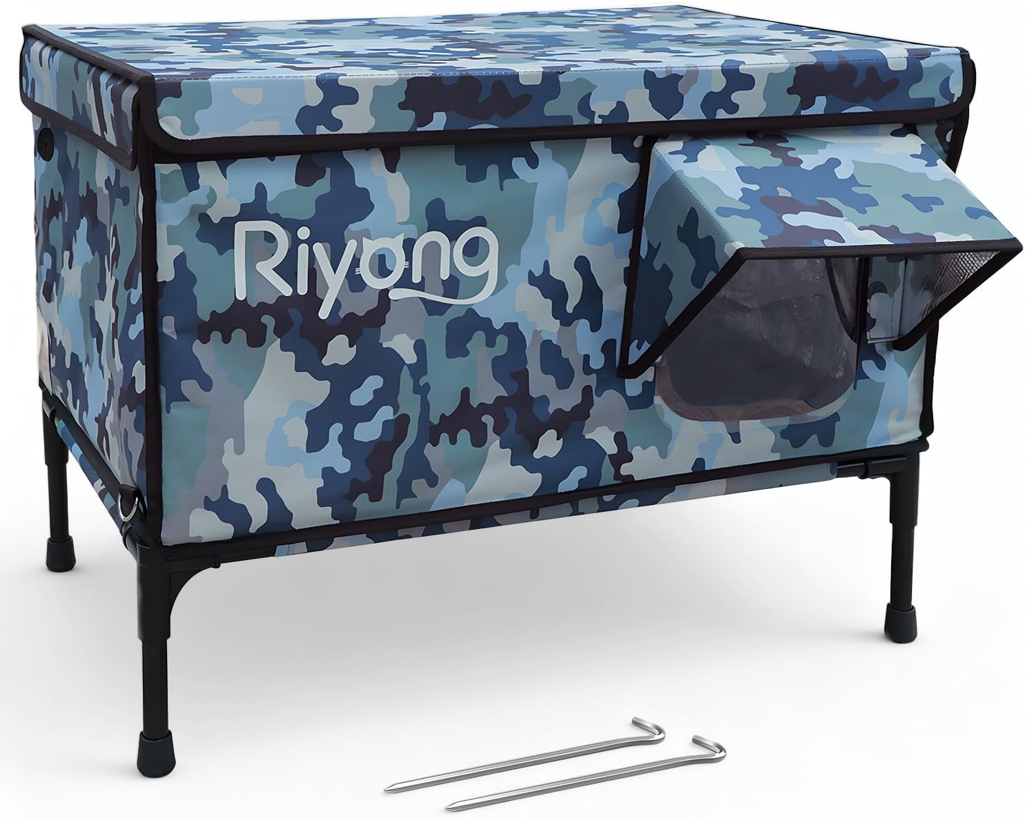 Heated Cat House, Outdoor/Indoor Cat Shelter with Adjustable Heating Pad, Weatherproof Insulated for Feral Cats, Cat House with Escape Door, DIY Area, Optional Wide-Angle Camera - Camo/Large