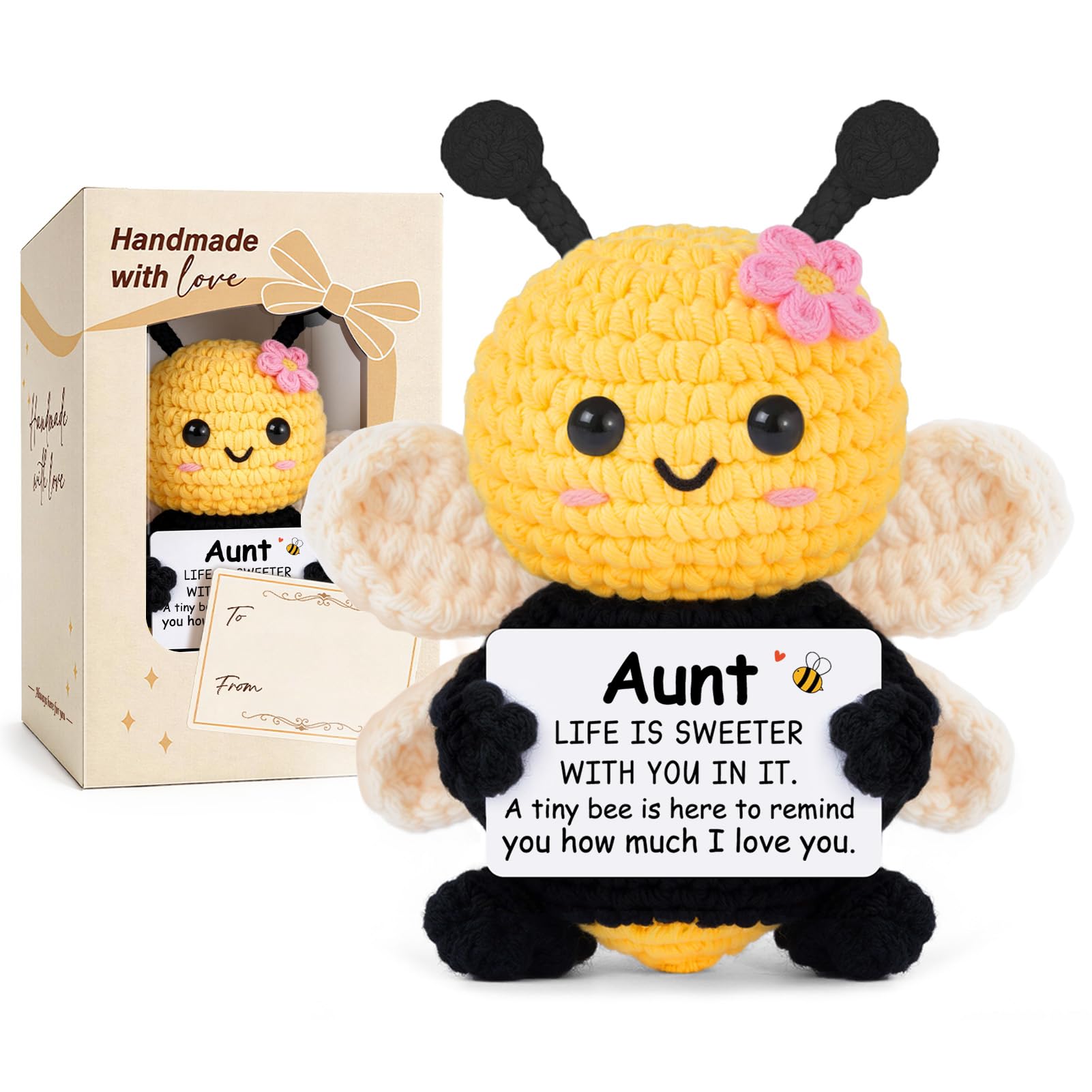 Aunt Gifts from Niece Nephew, Birthday Gifts for Aunt Ideas - Cute Handmade Crochet Bee - Christmas Valentines Mothers Day for Auntie, Emotional Support Crochet Decor