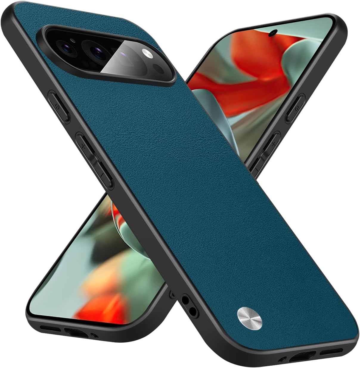 Slim Fit Case for Google Pixel 9 Pro XL, Soft TPU Edges + Faux Leather Back Cover, Anti-Fingerprint Scratch Shockproof Camera Protective for Google Pixel 9 Pro XL Phone Case (Blue)