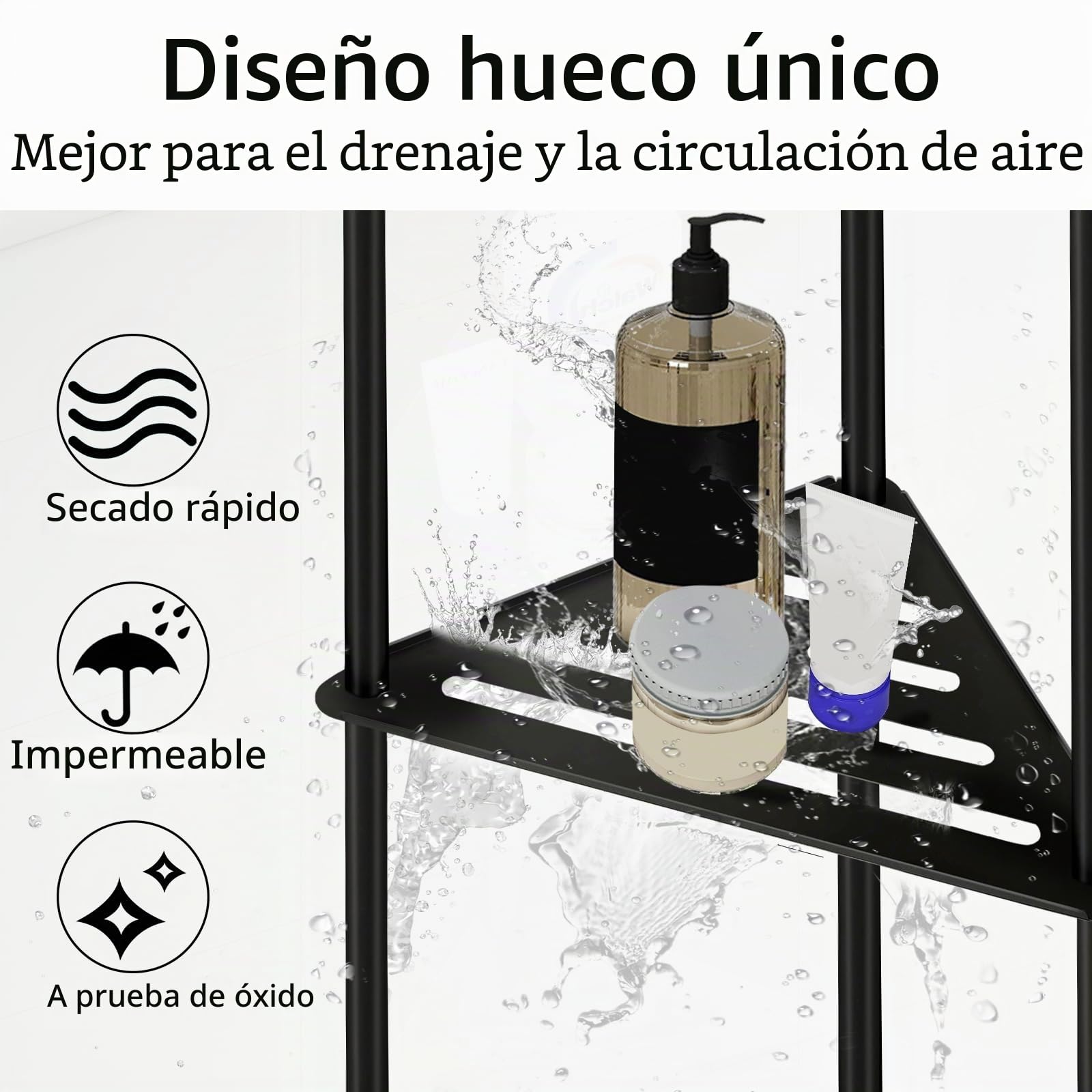 Estante de esquina de ducha de 4 niveles en acero inoxidable, estantes antióxido para ducha interior, negro