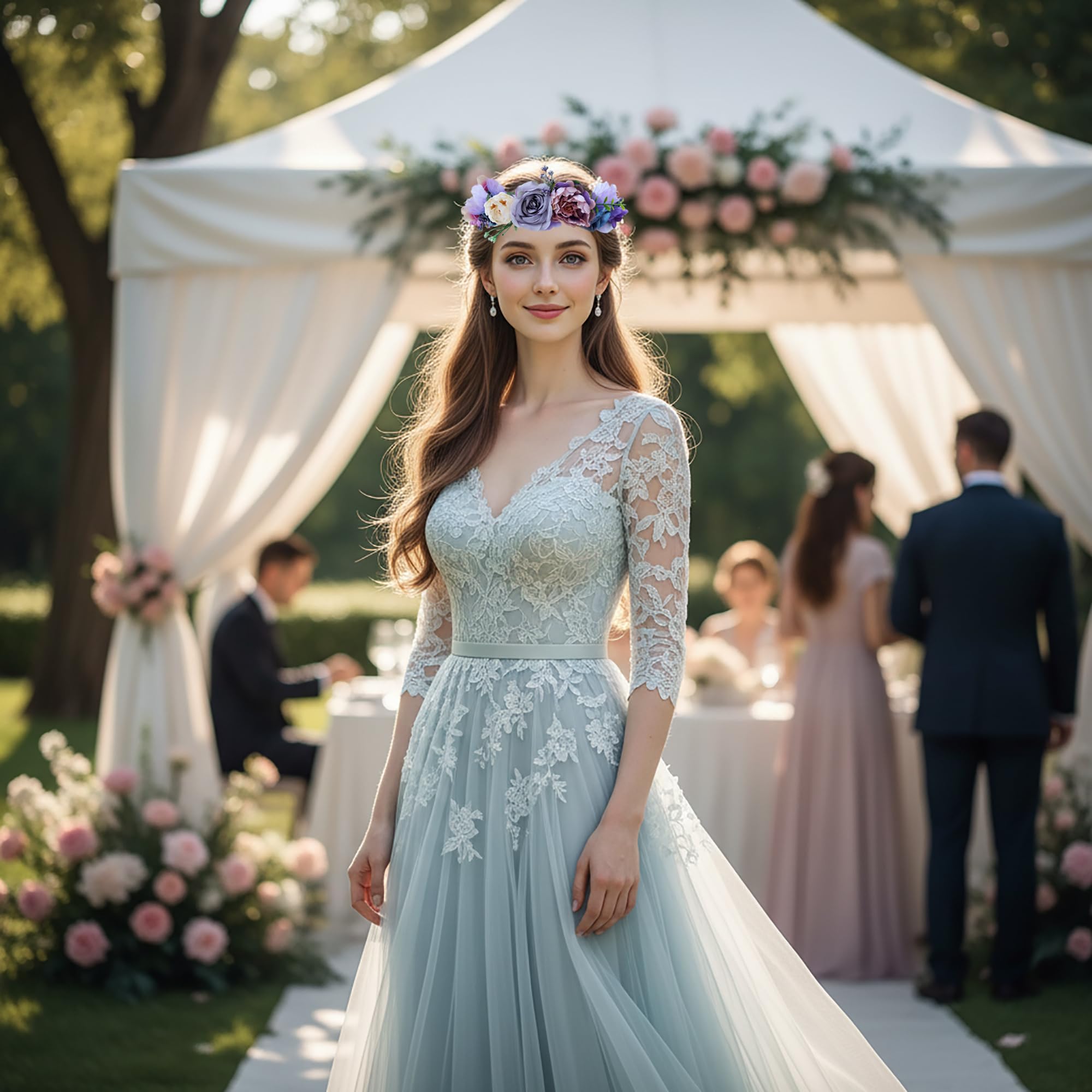 Boho Blume Stirnband Blumen Krone Haar Kranz Blume Halo mit Schleife Hochzeit Party Fotos