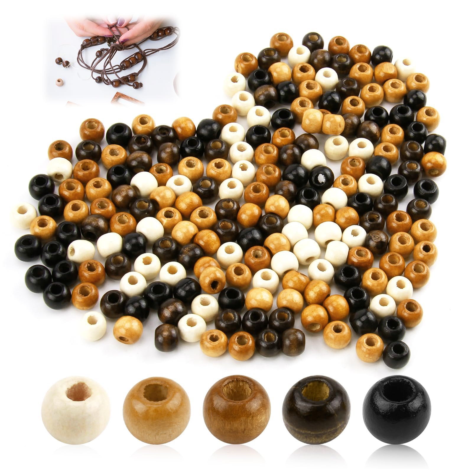 200pcs Large Hole Wooden Beads for African Braid Hair, 9x10mm Wood for Decoration, Large Bead with Big Hole, Ideal for Jewelry and Decoration