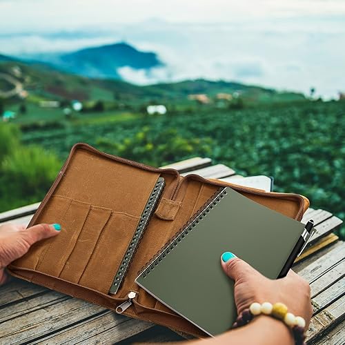 Miniatura 6 de Kit de 5 cuadernos de espiral lateral resistente a la intemperie, impermeable, cubierta de tela verde, 5.7 x 8.26 pulgadas, bolígrafo resistente a