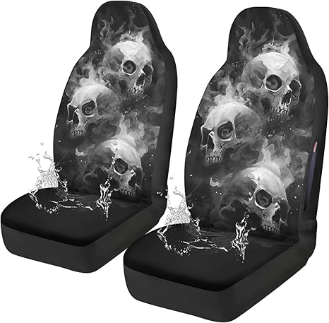 Renewold Waterproof Car Seat Cover Skull Pattern Bucket Seat Covers for Cars SUV Trucks Van Sedan Front Carseats Sweat Towel for Gym Workout Running Swimming Pet Dog Auto Cushion Pads